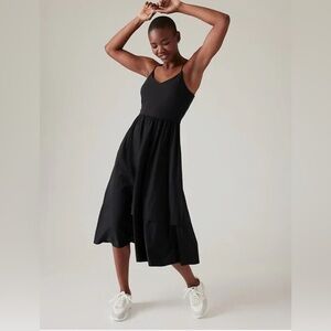 Athleta XLARGE Elation V-neck Hybrid Dress, Black Lightweight Long Dress